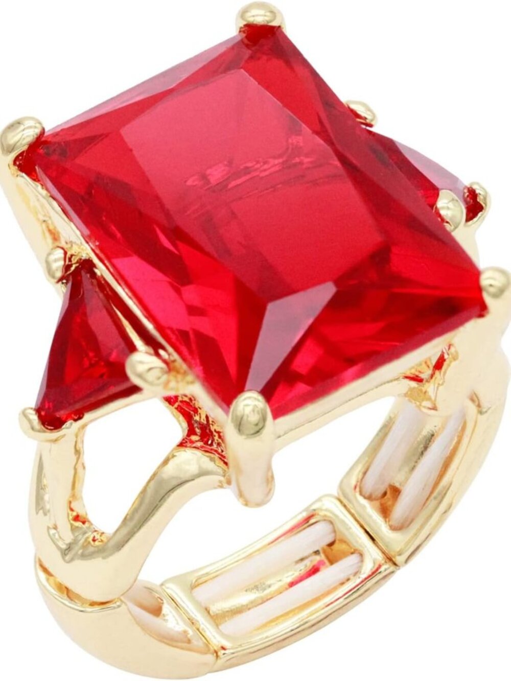 Bold Emerald Cut CZ Stretch Ring for Women, Size 7-9, Radiant Statement Jewelry